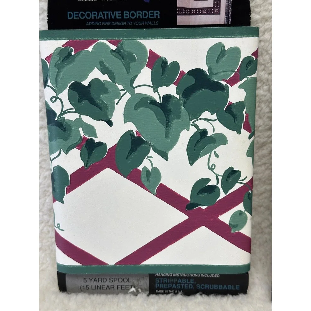 Color Tree Designs Wallcovering Border Ivy Trellis Green Magenta 95626 3 Packs